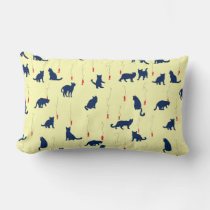 Blue cute kittens and red fishes lumbar cushion