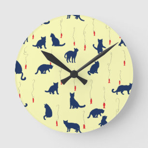 Blue cute kittens and red fishes round clock