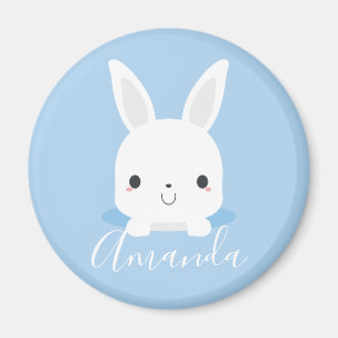 Blue Cute Little Bunny Rabbit with Custom Name Magnet