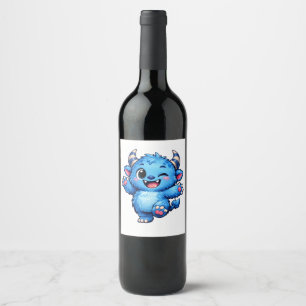 Blue Cute Monster Wine Label