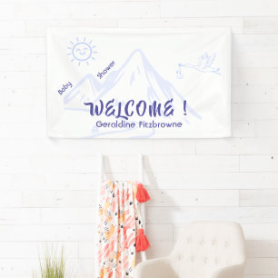 Blue cute mountain themed baby shower welcome banner