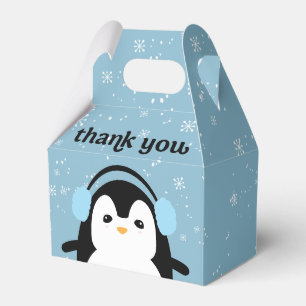 Blue Cute Penguin Winter Baby Shower Thank you Favour Box