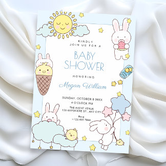Blue cute playful baby shower invitation