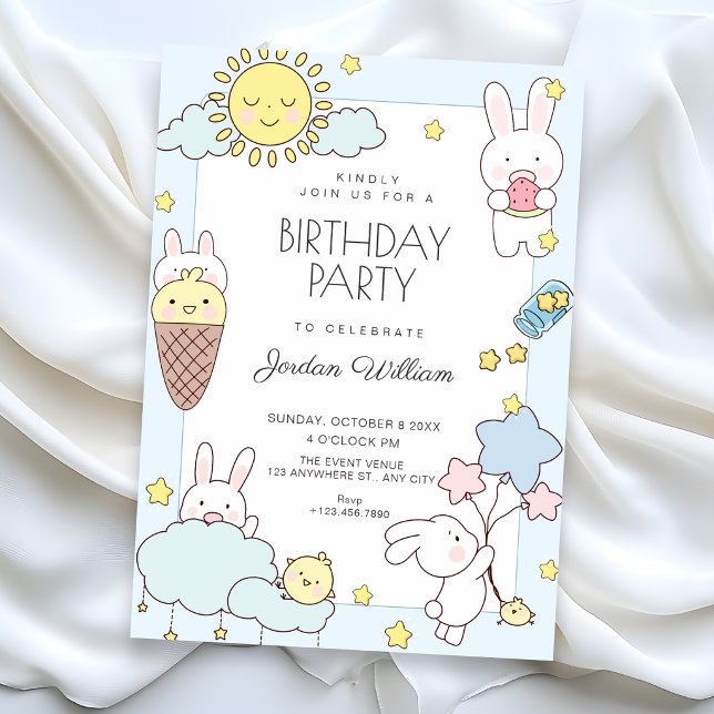 Blue cute playful birthday invitation (Creator Uploaded)