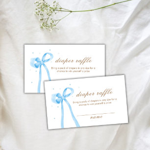 Blue Cute Polka Dot Bow Diaper Raffle Baby Shower Enclosure Card