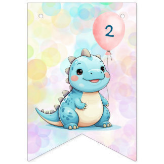 Blue Cute Rainbow Balloon dinosaurs Birthday party Bunting