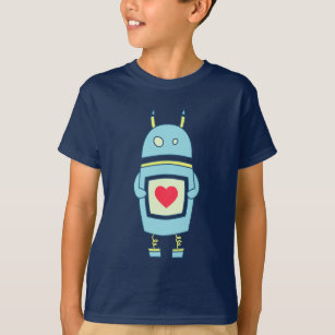 Blue Cute Robot With Heart Dark Kids Long Sleeve T-Shirt