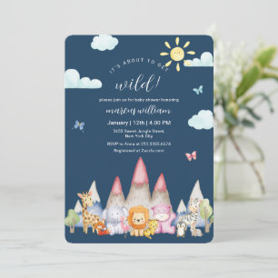 Blue Cute Safari Animal Wild Mountain Baby Shower  Invitation