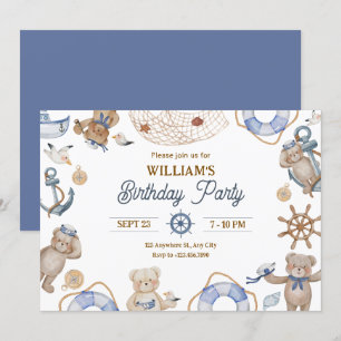 Blue Cute sailor birthday Invitation