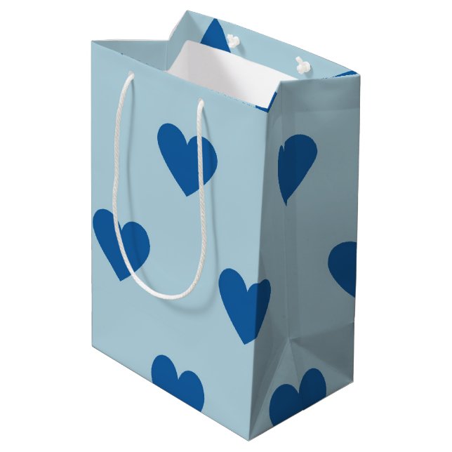 Blue Cute Simple Heart Pattern Medium Gift Bag (Back Angled)