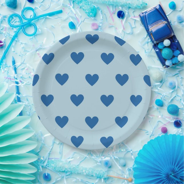 Blue Cute Simple Heart Pattern Paper Plate (Party)