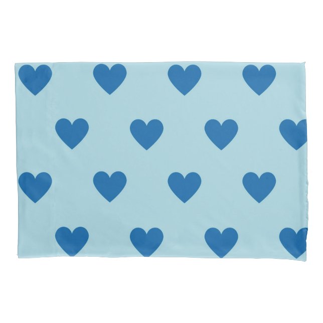 Blue Cute Simple Heart Pattern  Pillowcase (Front)