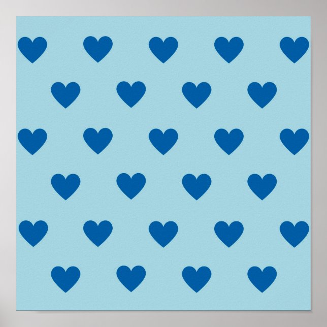 Blue Cute Simple Heart Pattern  Poster (Front)