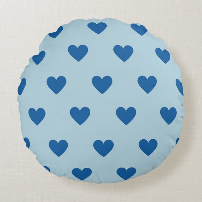 Blue Cute Simple Heart Pattern Round Cushion (Front)