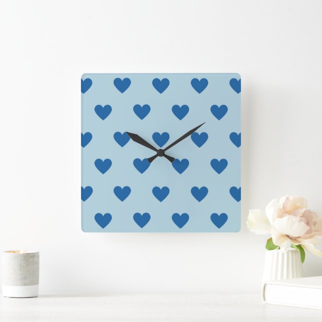 Blue Cute Simple Heart Pattern Square Wall Clock (Home)