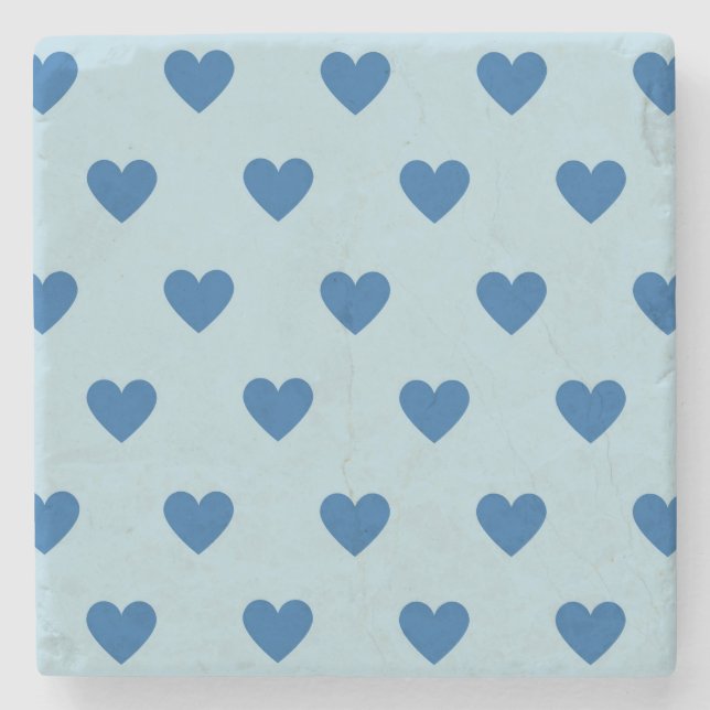 Blue Cute Simple Heart Pattern Stone Coaster (Front)
