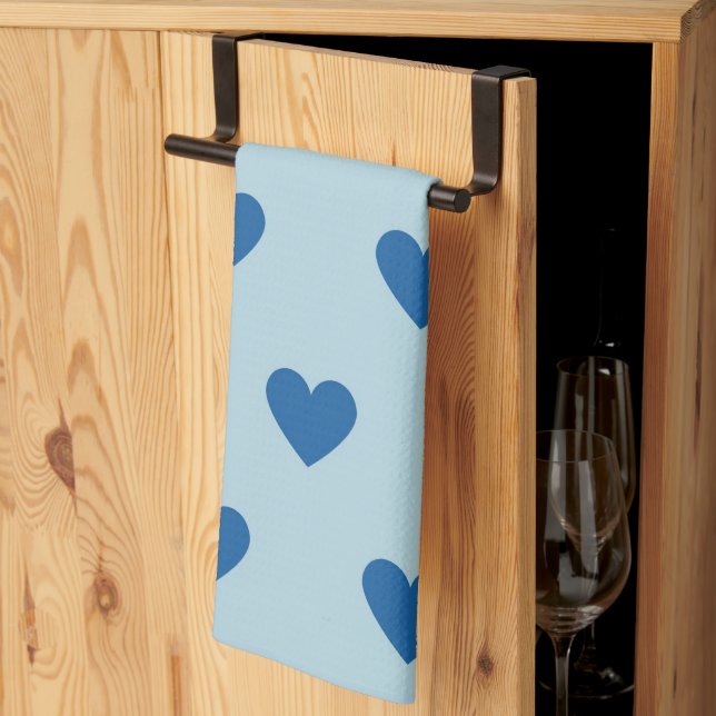 Blue Cute Simple Heart Pattern Tea Towel (Thirds Fold)
