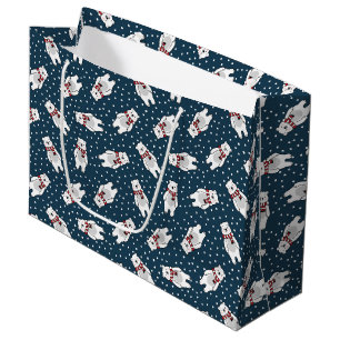 Blue cute snow polar bear pattern large gift bag