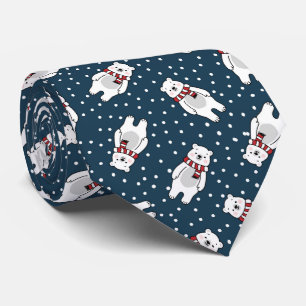 Blue cute snow polar bear pattern tie