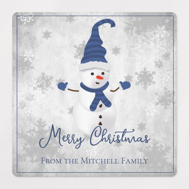 Blue Cute Snowman Holiday Baking Labels (Design 1)