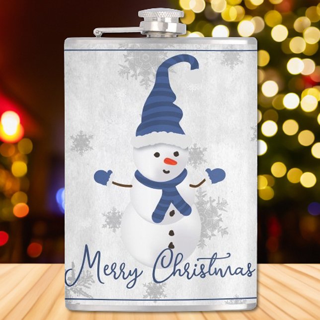 Blue Cute Snowman Holiday Flask (Blue Cute Snowman Holiday Flask)
