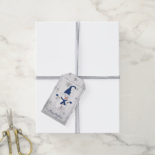 Blue Cute Snowman Holiday Gift Tag