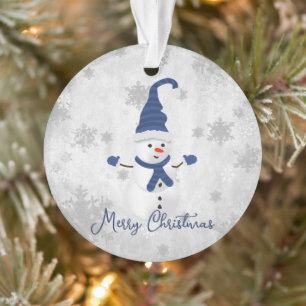 Blue Cute Snowman Holiday Ornament