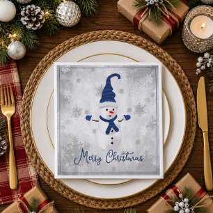 Blue Cute Snowman Holiday Paper Napkin