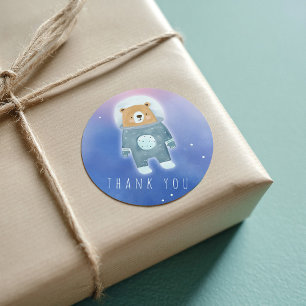 Blue Cute teddy space Bear Thank You Classic Round Sticker