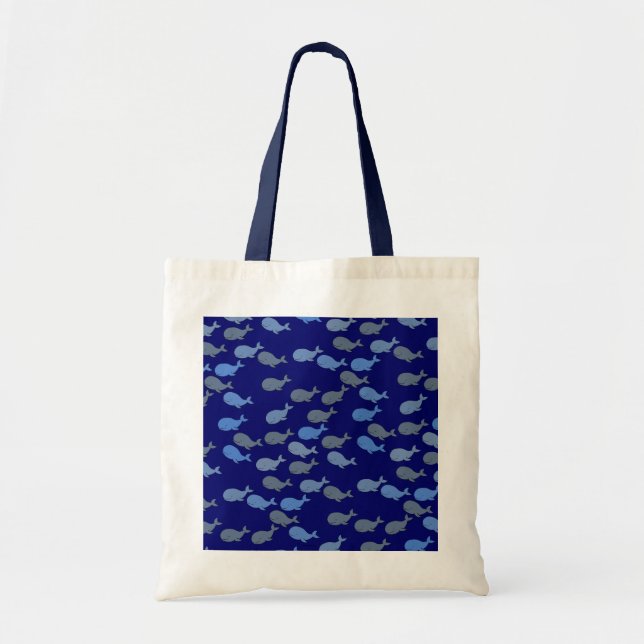 blue cute whales tote bag (Front)