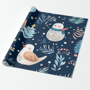 Blue cute winter snowman gift wrapping paper