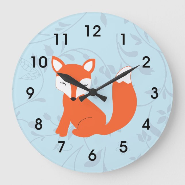 Blue Cute Woodland Baby Fox Large Clock (Front)