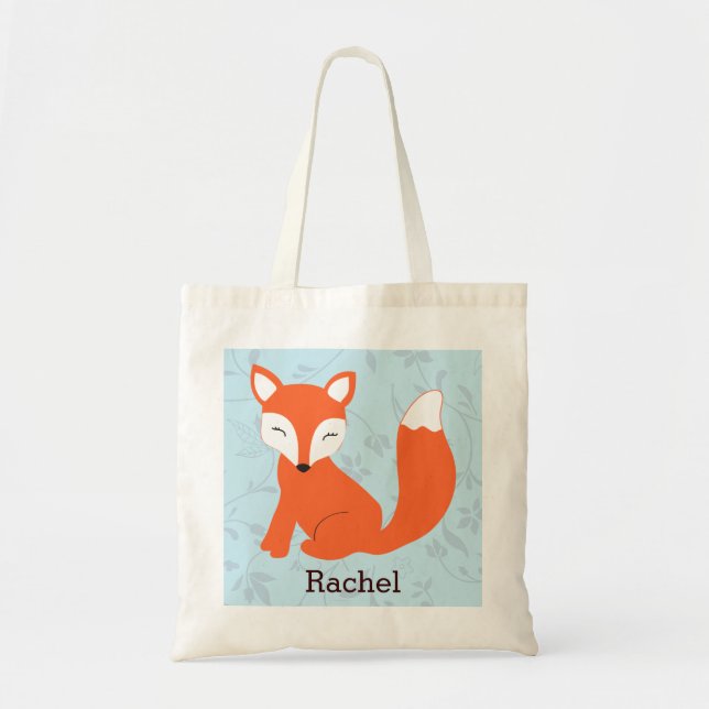 Blue Cute Woodland Baby Fox Personalised Tote (Front)