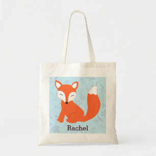 Blue Cute Woodland Baby Fox Personalised Tote Bag