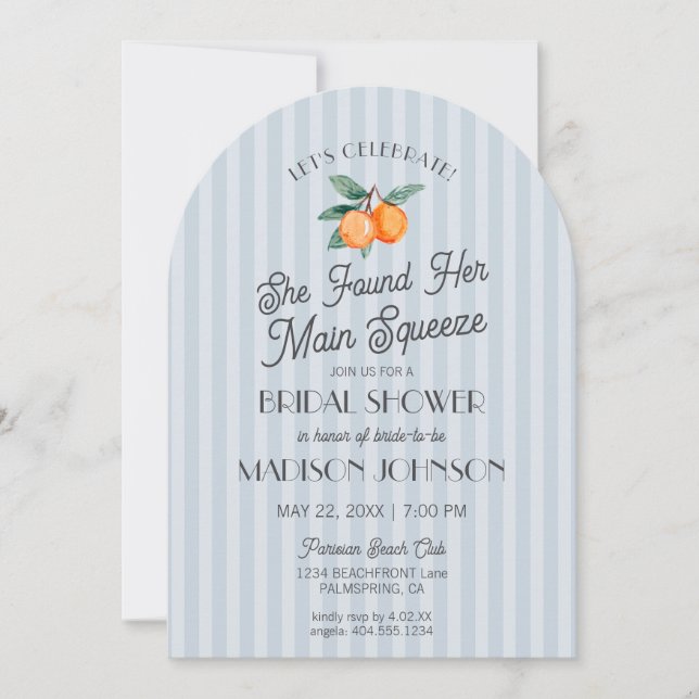Blue Cutie Main SqueezeCitrus Bridal Shower Invitation (Front)
