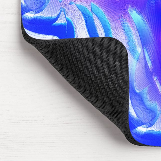Blue cutouts with digital grooves on pink texture  mouse pad (Corner)