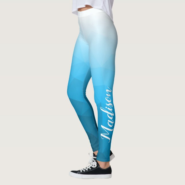 Blue cyan aqua Gradient Geometry Mesh Pattern Name Leggings (Left)