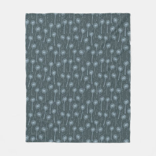 Blue cyan bohemian dandelions pattern fleece blanket