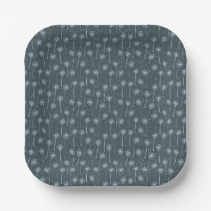 Blue cyan bohemian dandelions pattern paper plate