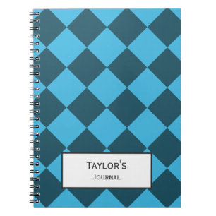 Blue Cyan Diamond Geometric Pattern Custom Spiral Notebook
