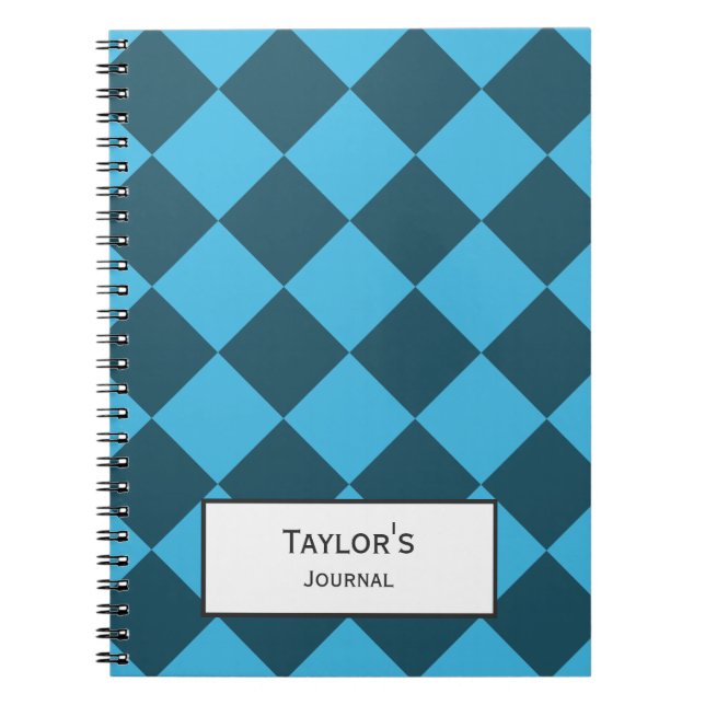 Blue Cyan Diamond Geometric Pattern Custom Spiral Notebook (Front)