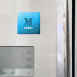 Blue cyan geometric mesh pattern Monogram Magnet<br><div class="desc">Monogram Personalise with your custom initial and name. Blue cyan gradient geometric mesh pattern triangles ombre. 
Triangle geometric mesh with cool ombre gradient design.</div>