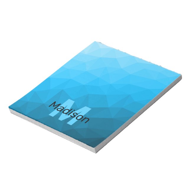 Blue cyan geometric mesh pattern Monogram Notepad (Rotated)