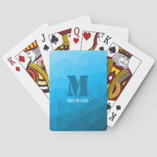 Blue cyan geometric mesh pattern Monogram Playing Cards