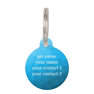 Blue cyan geometric mesh pattern Your text Pet Tag