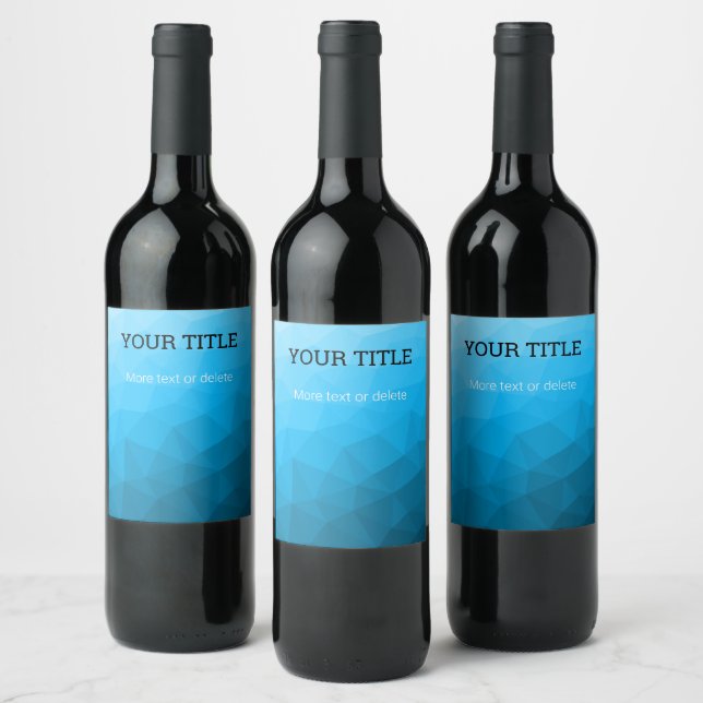Blue cyan geometric mesh Triangle Custom text Wine Label (Bottles)