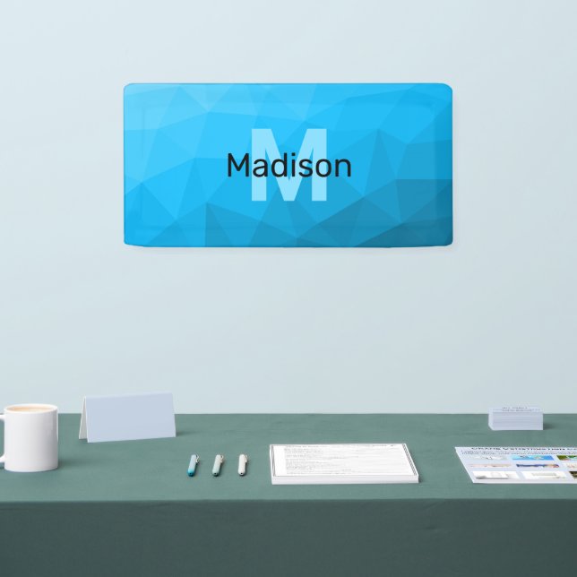 Blue cyan gradient geometric mesh pattern Monogram Banner (Tradeshow)