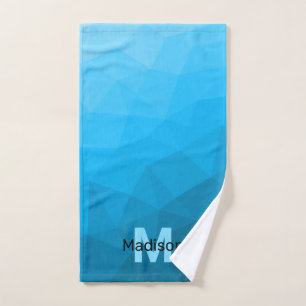 Blue cyan gradient geometric mesh pattern Monogram Bath Towel Set
