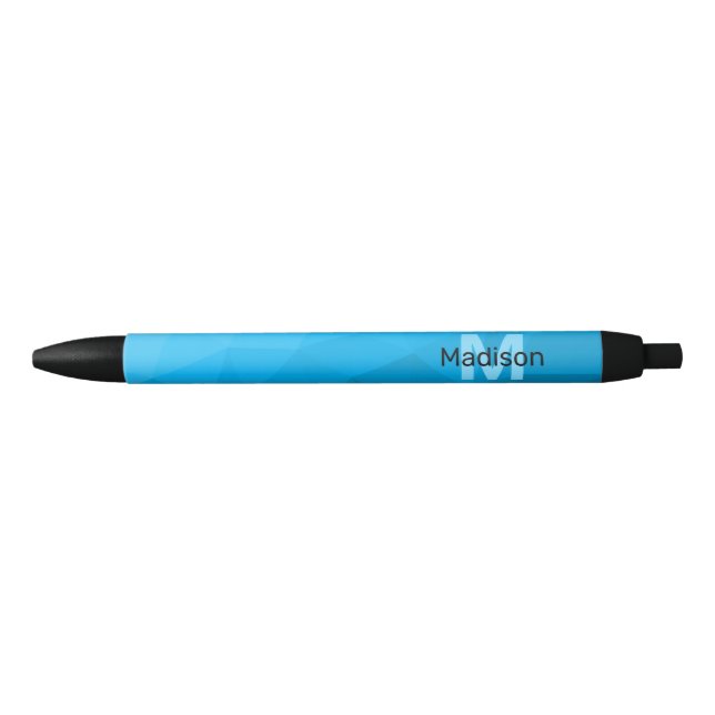 Blue cyan gradient geometric mesh pattern Monogram Black Ink Pen (Front)