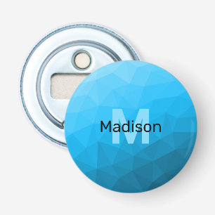 Blue cyan gradient geometric mesh pattern Monogram Bottle Opener